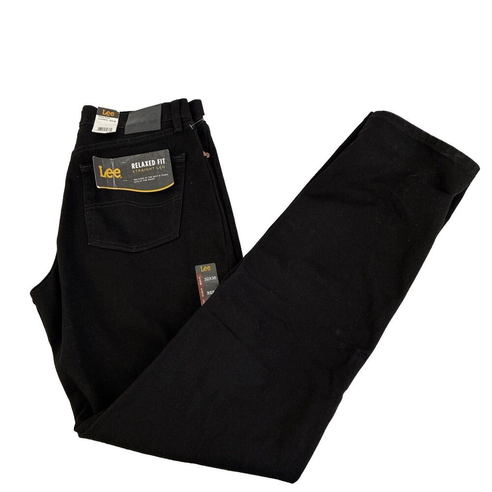 New Mens Lee Relaxed Fit Straight Leg Black Denim Jeans Size 32x36 NWT